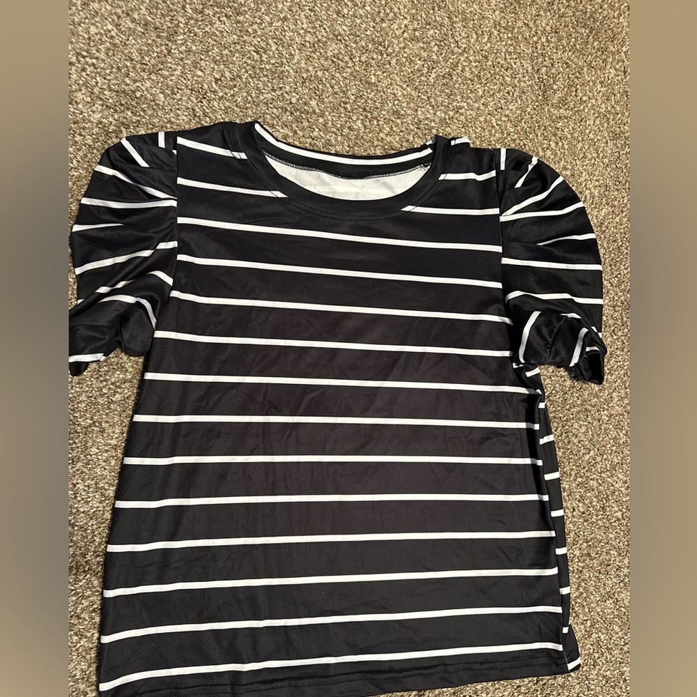 Black and White Striped Women's Top from Shein